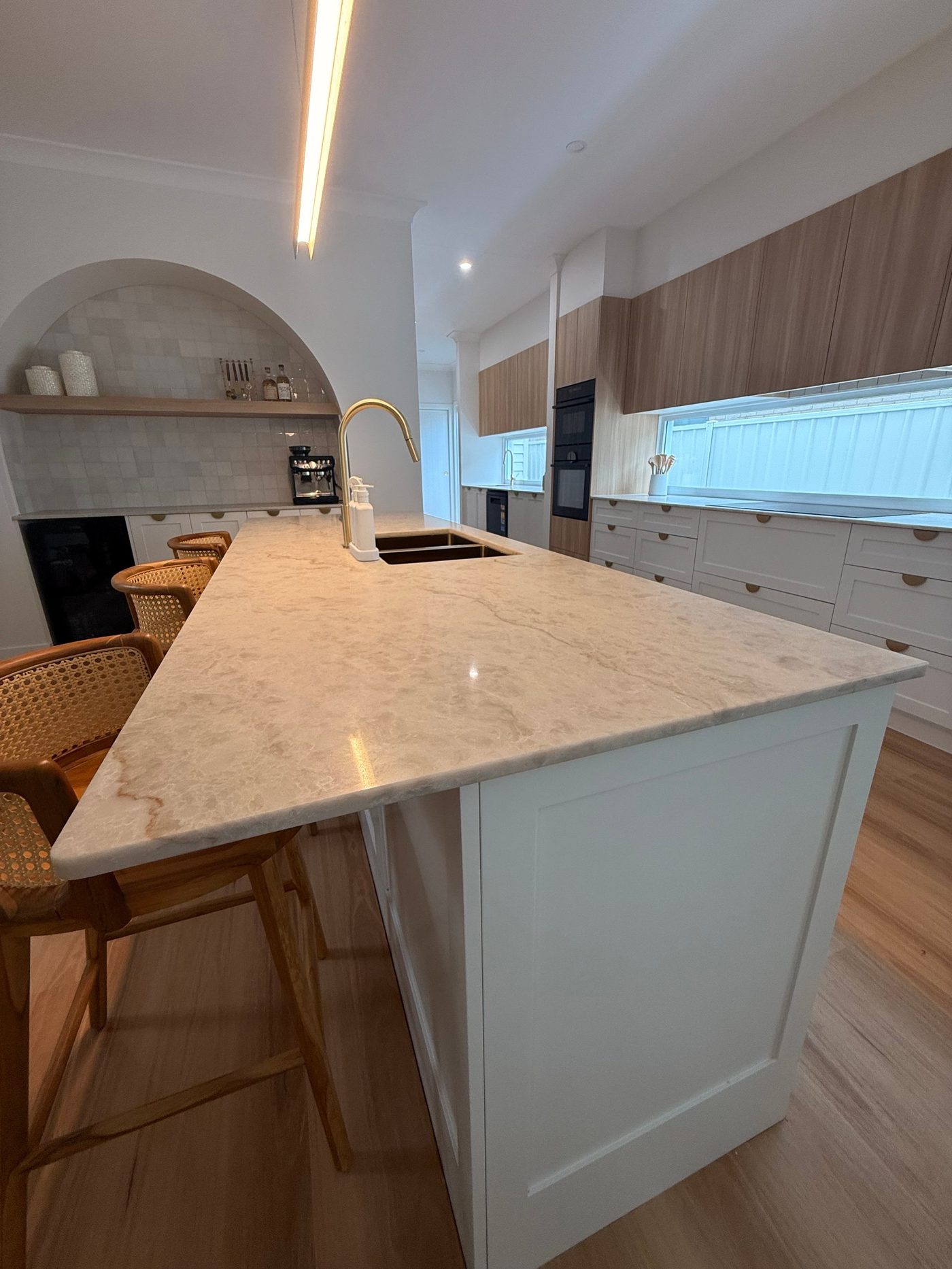 Taj Mahal Warm Beige — Royal Victoria Collection installed kitchen by Banks Benchtops